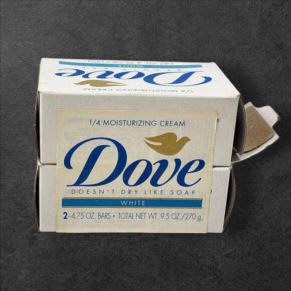 Vintage 1992 Dove White Beauty Bar Soap 2 Pack Lever Brothers 1 Open Box NEW - Picture 2 of 6